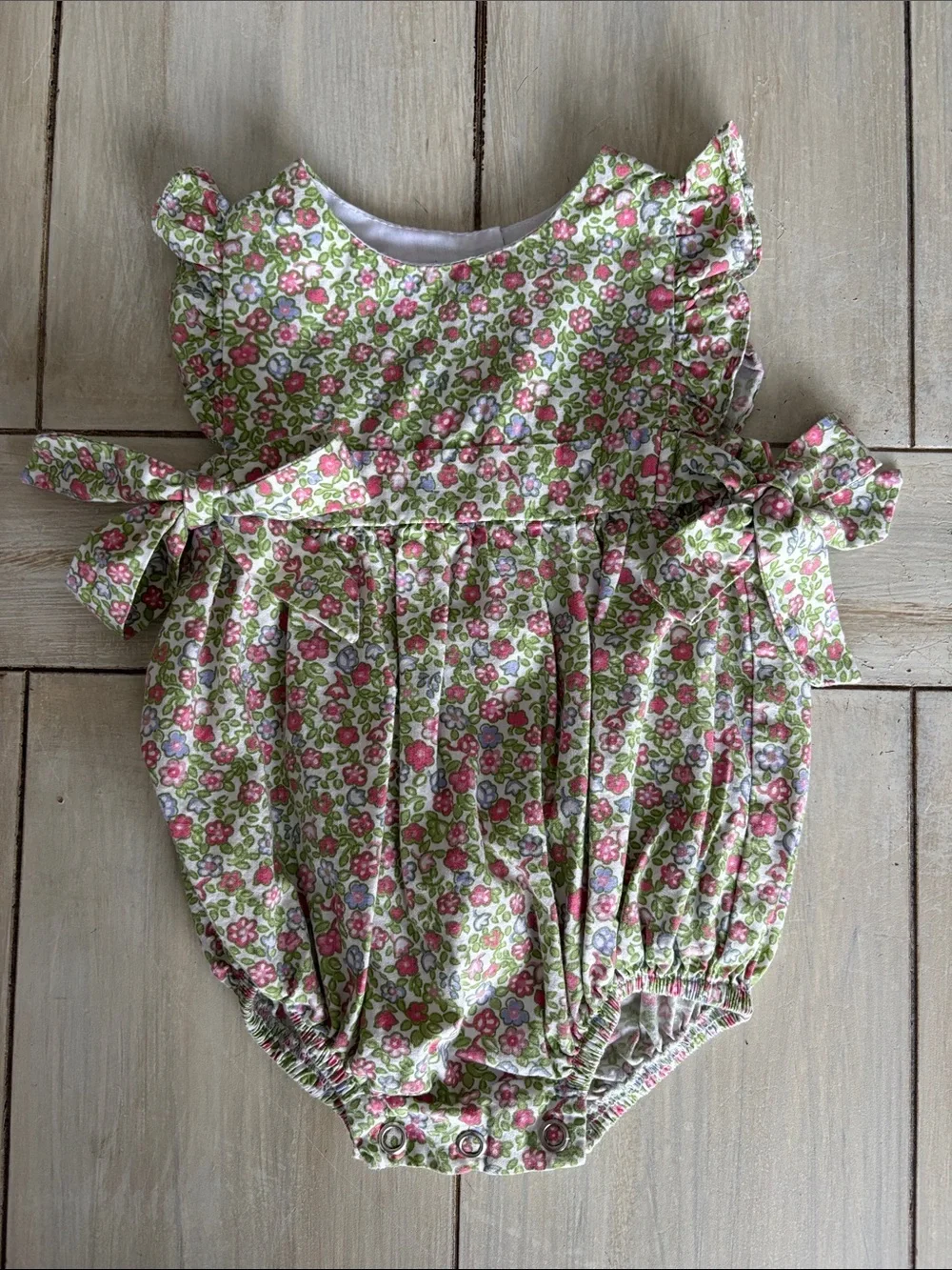 Bella Bliss Pink Green Lavender Floral Bubble One Piece Bows 3 Months